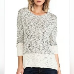 Vince Women's LARGE Marble Colorblock Cotton Blend Sweater, Cream Marl MSRP $295